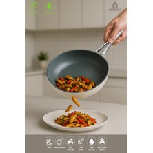PremiumPort 28 cm Yanmaz Seramik Wok Tava, Beyaz, Dayanıklı ve Şık Tasarım