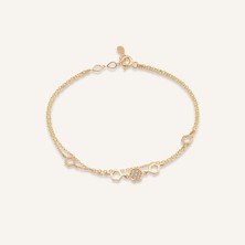 Aja Cirella Geometrik Motifli Çok Taşlı Çift Zincir Altın Bileklik