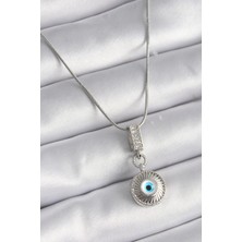Alvo Store Buğz 316L Çelik Gümüş Renk Zirkon Taşlı Nazar Boncuk Model Kadın Kolye