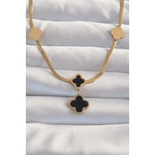 Alvo Store Buğz 316L Çelik Gold Renk Italyan Zincirli Mineli Yonca Kolye