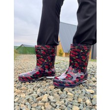 Kadın Renkli Desenli Su Geçirmez Kaymaz Taban Plastik Çizme