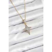 Alvo Store Buğz 316L Çelik Zincir Gold Renk Kutup Yıldızı Model Zirkon Taşlı Kadın Kolye