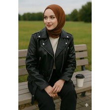 Orions Collection Yeni Sezon Oversize Kadın Siyah Biker Deri Ceket P&b Stil, Fermuarlı Trend Model