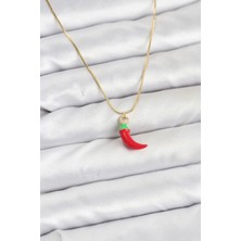 Alvo Store Buğz Pirinç Gold Renk Kırmızı Kapya Biber Model Kadın Kolye