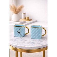 Yzhome 2 Li Lüks Porselen Yaldızlı Gold Detaylı Çanta Kupa Bardak Özel Tasarım 250ML