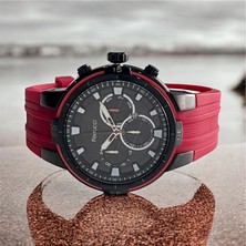 Ferrucci Kırmızı Silikon Kordon Spor Model Erkek Kol Saati+Bileklik Hediyeli