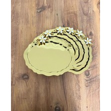 PremiumPort Altı Adet Papatya Aksesuarlı Oval Gold Sunum Tepsisi, 20X25 cm