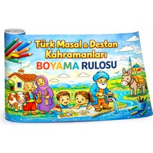 Haydi Dekor 🎨 Türk Masal & Destan Kahramanları Boyama Rulosu – 4 Metre Uzunlukta Dev Boyama Kağıdı | Keloğlan, Nasreddin Hoca, Dede Korkut Temalı