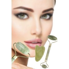Gampus 2li Jade Roller Kalp Şeklinde ve Çift Taraflı Yüz Masaj Aleti Yüz Bakım Seti 2li Set Doğal