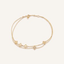 Aja Luneva Çiçek Figürlü Çok Taşlı Çift Zincir Altın Bileklik