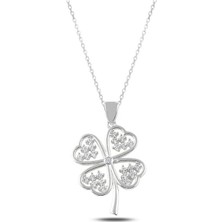 Brezza Lusso Jewelry 925 Ayar Gümüş Kolye Aşk Temalı Zirkon Taşlı Kadın Takı