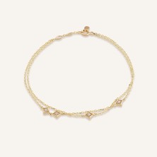 Aja Angula Geometrik Motifli Çok Taşlı Çift Zincir Altın Bileklik