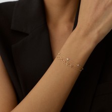 Aja Cilara Yıldız Figürlü Çok Taşlı Çift Zincir Altın Bileklik