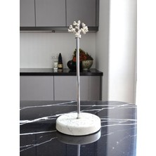 PremiumPort Seramik Beyaz Mermer Rulo Peçetelik Mutfak Aksesuarı