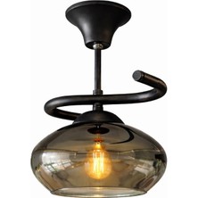 Kuzenler Modern Siyah Kasa Tekli Basık Füme Cam Avize