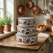 Serenk 14-16-18 cm Emaye Üçlü Saklama Kabı Seti