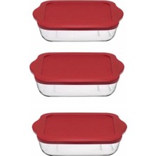 PremiumPort Kırmızı Kapaklı Kare Saklama Kabı Seti, 3'lü, Dayanıklı ve Şık Tasarım