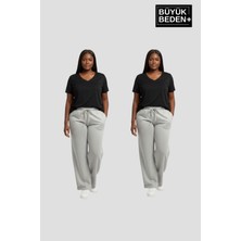 Superlife Kadın Büyük Beden Paça Reçme Ince Eşofman Altı 2’li Set – Rahat Kalıp SPR26BEAK952+2