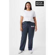 Superlife Kadın Büyük Beden Brooklyn 1970 Baskılı Paça Reçme Ince Eşofman Altı SPR26EAK952-3