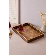 PremiumPort Şık ve Zarif Torino Kahverengi Mermer Tepsi 25X37 cm