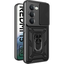 Redmi 15 Kılıf Magnetik Standlı Kamera Korumalı Zore Sürgülü Vega Kapak - Siyah