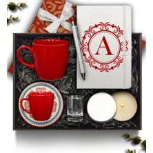 As Gift Kişiye Özel Beyaz Defter & Kupa & Fincan & Mum & Kalem & Kahve Yanı Cam Su Bardağı Hediye Seti