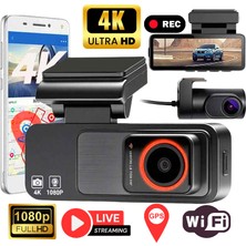 Trend Store 170° Ultra Geniş Açı 4K Hd Wi-Fi Ön ve Arka Araç Kamerası | G-Sensörlü Gece Görüşlü Dikiz Aynası Kamera | Park Modu, Gps Destekli (2025) + Hafıza Kartı Hediyeli