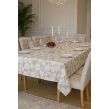 Rona Home Papatya Desenli Masa Örtüsü Krem Keten Görünümlü Leke Tutmaz, Kaliteli Premium Kumaş Mutfak Örtüsü