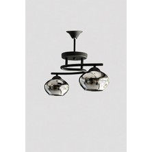 Kuzenler Modern Siyah 2 Li Füme Basık Cam Avize