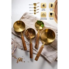 PremiumPort 4’lü Ahşap Saplı Gold Paslanmaz Çelik Ölçü Kabı Seti, Şık ve Kullanışlı