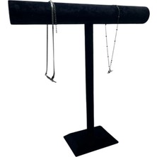 Megass Dekor Süet Kaplama Siyah Renk Uzun 50/40 cm Kolye - Tesbih Sergileme Standi