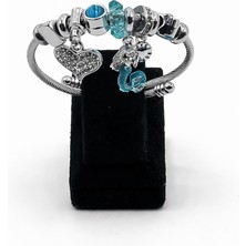 Pangu Deniz Kızı ve Kalp Detaylı Gümüş Renk Çelik Charm Bileklik