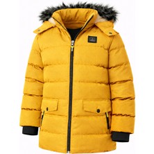 Erkek Sarı Çıkartılabilir Kapüşonlu Içi Kürklü Su ve Rüzgar Geçirmez Çoçuk Mont ve Kaban