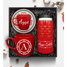 As Gift Kişiye Özel 300 ml Kristal Termos & Fincan & Kupa Hediye Seti