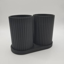 Genç 3D Çiftli Yivli Diş Fırçalık Seti | Ribbed Double Toothbrush Holder | Banyo Düzenleyici