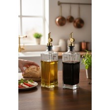 PremiumPort Cam Yağdanlık ve Sosluk Seti, 500ML, Altın Kapak, Şık ve Kullanışlı