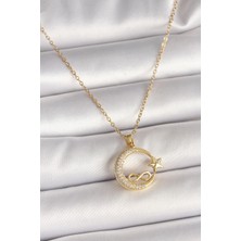 Moresun Buğz 316L Çelik Gold Renk Zincir Zirkon Taşlı Ay Yıldız Model Sonsuzluk Detay Kadın Kolye