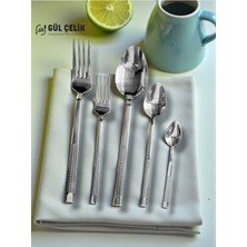 PremiumPort 30 Parça Çatal Kaşık Seti, 6 Kişilik, Hasır Desenli, 18/0 Kalite