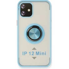 Buğz Iphone 12 Mini Kılıf Montreal Yüzüklü Silikon Kapak - Buz Mavi