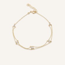 Aja Tail Stone Çok Taşlı Çift Zincir Altın Bileklik