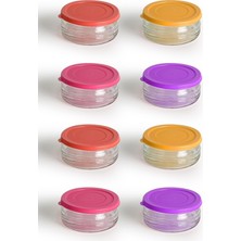 PremiumPort 8'li Premium Kahvaltılık Seti, Renkli Kapaklı Cam Saklama Kabı, Hava Geçirmez