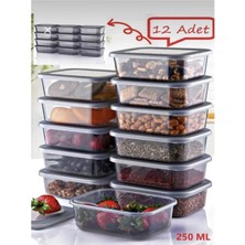 Mutfak Köşesi Kapri Mini 12 Adet 250 ml Füme Şeffaf Mutfak Saklama Kabı, Kahvaltılık, Kavanoz