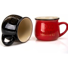 PremiumPort 2'li Emaye Görünümlü Porselen Kupa Seti, Gold Yazılı, 150 ml