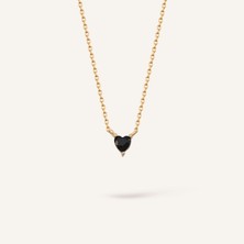 Aja Plum Black Heart Small Kalp Kesim Yakut Rengi Taşlı Altın Kolye
