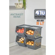 Mutfak Köşesi 4'lü Patates & Soğanlık, Kapaklı Katlı Sebzelik, Oyuncak Sepeti, Banyo Büyük Düzenleyici Antrasit