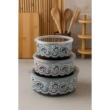 PremiumPort Emaye Saklama Kabı Seti, Hava Sızdırmaz, 3 Boy, Organizer, Dayanıklı