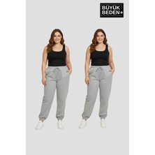 Superlife Kadın Büyük Beden Ikili Jogger Paça Lastikli Ince Eşofman Altı Seti  SPR26BEA951+2