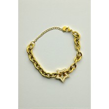 Jewels Of Hope Zirkon Taşlı Yıldız Bileklik 20 cm 316L Paslanmaz Çelik Kadın Bileklik Gold Bijuteri Bileklik