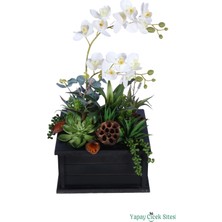 Yapay Çiçek Sitesi Ahşap Saksıda Dekoratif Masa Çiçeği Model 2