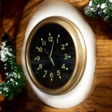 Bahat Fosforlu Karanlıkta Parlayan 3D Ahşap Rakamlı Gold Eskitme Duvar Saati 36 cm